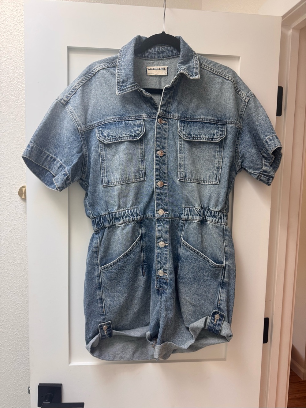 We The Free Light Blue Denim Short Sleeve Romper NWOT